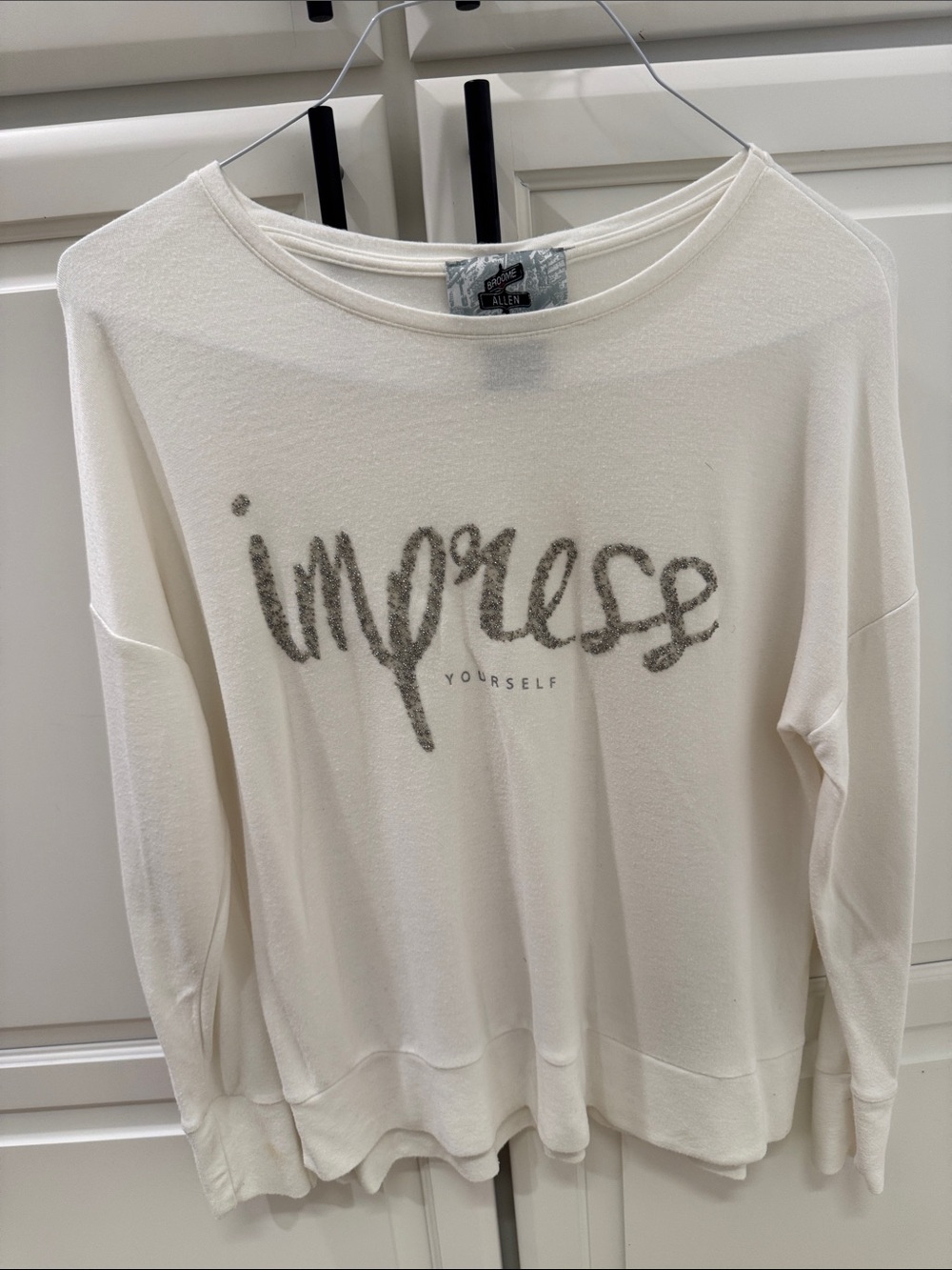 Impress Yourself Relaxed Sweatshirt - Cream with Gray Script